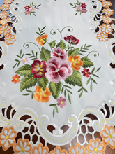 Load image into Gallery viewer, Floris Linens Paisley Table Runner with Beautifully Embroidered Flowers on Cutwork Table Linen
