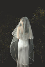 Load image into Gallery viewer, Floris Linens White Soft Bridal Wedding Veil, Off-White, Bridal Veil, Knee, Waltz Length Veil, Two Tiered Simple Sheer Veil
