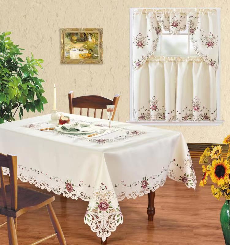 Floris Linens Alani Kitchen Curtain and Tablecloth Set