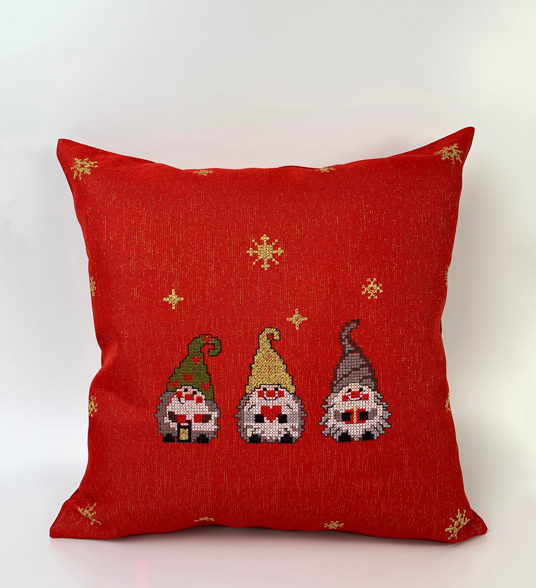 Floris Linens Avery Christmas Pillow Cover with Embroidered Gnome Design (Red, White, or Gray, No Insert Included), 16