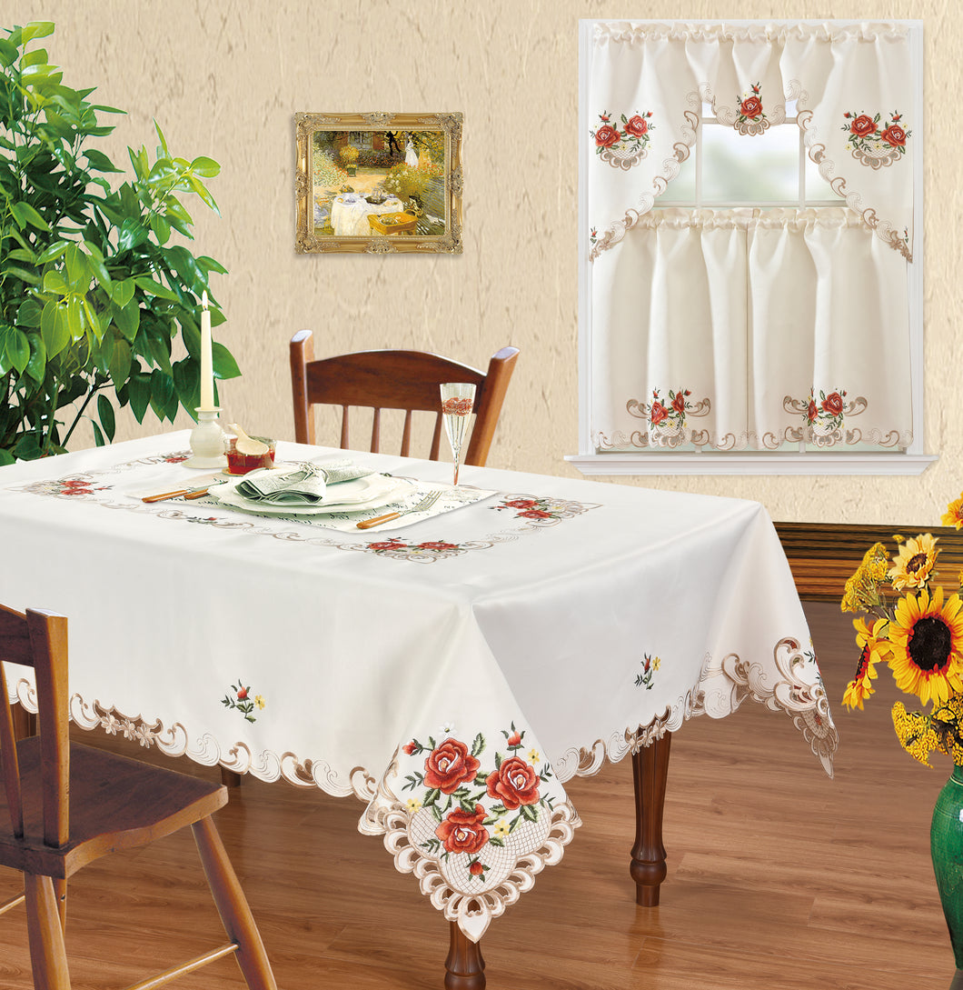 Floris Linens Bitney Kitchen Curtain and Tablecloth Set