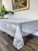 Load image into Gallery viewer, Floris Linens Carissa Luxurious White Lace Tablecloth with European Pattern, Home Décor
