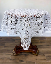 Load image into Gallery viewer, Floris Linens Carissa Luxurious White Lace Table Topper with European Pattern, Home Décor, 34&quot; x 34&quot; Round or Square
