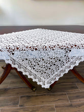 Load image into Gallery viewer, Floris Linens Carissa Luxurious White Lace Table Topper with European Pattern, Home Décor, 34&quot; x 34&quot; Round or Square
