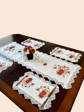 Load image into Gallery viewer, Floris Linens Catalina Lace White Placemat with Butterfly and Flower Basket Cross Stitch Embroidery
