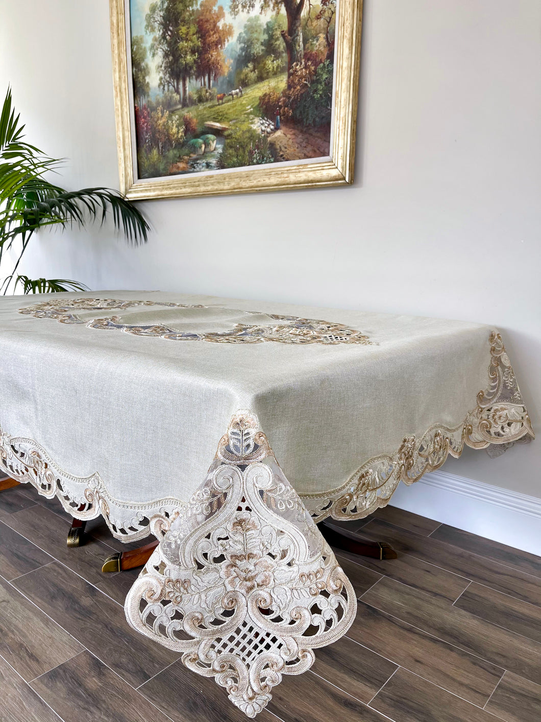Floris Linens Darcy Royal European Embroidery Tablecloth (Cream Color)