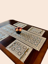 Load image into Gallery viewer, Floris Linens Doris European Lace Pattern Table Runner with Pink Floral Embroidery, Beige
