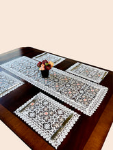 Load image into Gallery viewer, Floris Linens Doris European Lace Pattern Table Runner with Pink Floral Embroidery, White
