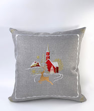 Load image into Gallery viewer, Floris Linens Eria Christmas Pillow Cover with Embroidered Holiday Scene Deer Design (Red, White, or Gray, No Insert Included) 16&quot; x 16&quot;
