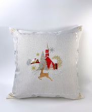 Load image into Gallery viewer, Floris Linens Eria Christmas Pillow Cover with Embroidered Holiday Scene Deer Design (Red, White, or Gray, No Insert Included) 16&quot; x 16&quot;
