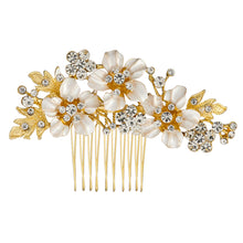 Load image into Gallery viewer, Silver or Gold Floral Hairpiece | High Quality Metal | Boho Flower Bridal Accessories | Rhinestone Gold or Silver Floral Hair Comb | Wedding
