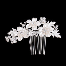 Load image into Gallery viewer, Silver or Gold Floral Hairpiece | High Quality Metal | Boho Flower Bridal Accessories | Rhinestone Gold or Silver Floral Hair Comb | Wedding
