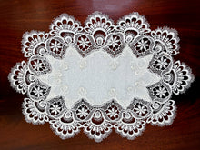Load image into Gallery viewer, Floris Linens Helen Victorian Embroidered Placemat with Classic White Lace and Ivory Fabric
