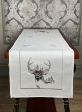 Load image into Gallery viewer, Floris Linens Natasha Embroidered Deer Table Runner, Silver Threaded
