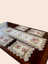 Load image into Gallery viewer, Floris Linens Katrina Cross Stitched Embroidery Laced Table Runner, Natural Linen Color
