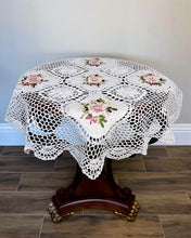 Load image into Gallery viewer, Floris Linens Kyla Crochet Patterned Table Topper with Handmade Flower Embroidery
