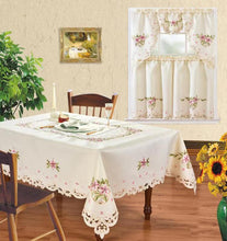 Load image into Gallery viewer, Floris Linens Marlie Kitchen Curtain and Tablecloth Set
