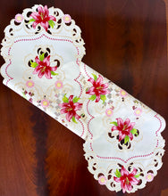 Load image into Gallery viewer, Floris Linens Maya Lily Embroidered Table Runner with Intricate Cutwork Embroidery
