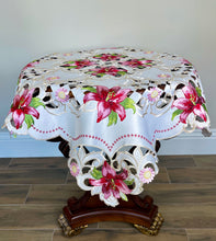 Load image into Gallery viewer, Floris Linens Maya Lily Embroidered Table Topper with Intricate Cutwork Embroidery
