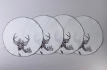Load image into Gallery viewer, Floris Linens Set of 2 Natasha Embroidered Deer Doilies, Silver Threaded
