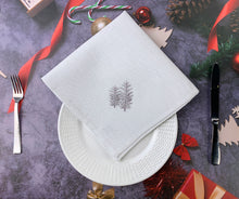Load image into Gallery viewer, Floris Linens Natasha Cloth Table Napkins (Set of 4), Gray, Snowy Tree Embroidery, Silver Threaded

