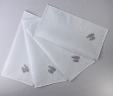 Load image into Gallery viewer, Floris Linens Natasha Cloth Table Napkins (Set of 4), Gray, Snowy Tree Embroidery, Silver Threaded
