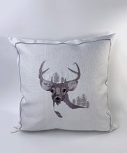 Load image into Gallery viewer, Floris Linens Natasha Embroidered Deer Pillow Cover, Silver Threaded, 16&quot; x 16&quot;, No Insert Included
