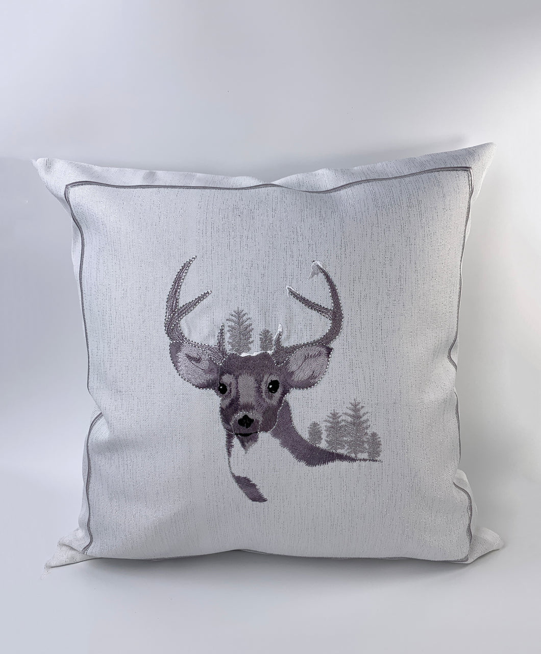 Floris Linens Natasha Embroidered Deer Pillow Cover, Silver Threaded, 16