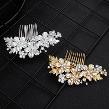 Load image into Gallery viewer, Silver or Gold Floral Hairpiece | High Quality Metal | Boho Flower Bridal Accessories | Rhinestone Gold or Silver Floral Hair Comb | Wedding
