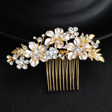 Load image into Gallery viewer, Silver or Gold Floral Hairpiece | High Quality Metal | Boho Flower Bridal Accessories | Rhinestone Gold or Silver Floral Hair Comb | Wedding
