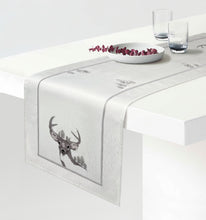 Load image into Gallery viewer, Floris Linens Natasha Embroidered Deer Table Runner, Silver Threaded

