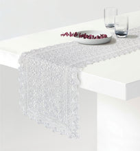 Load image into Gallery viewer, Floris Linens Carissa Luxurious White Lace Table Runner with European Pattern, Home Décor
