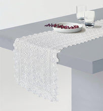 Load image into Gallery viewer, Floris Linens Carissa Luxurious White Lace Table Runner with European Pattern, Home Décor

