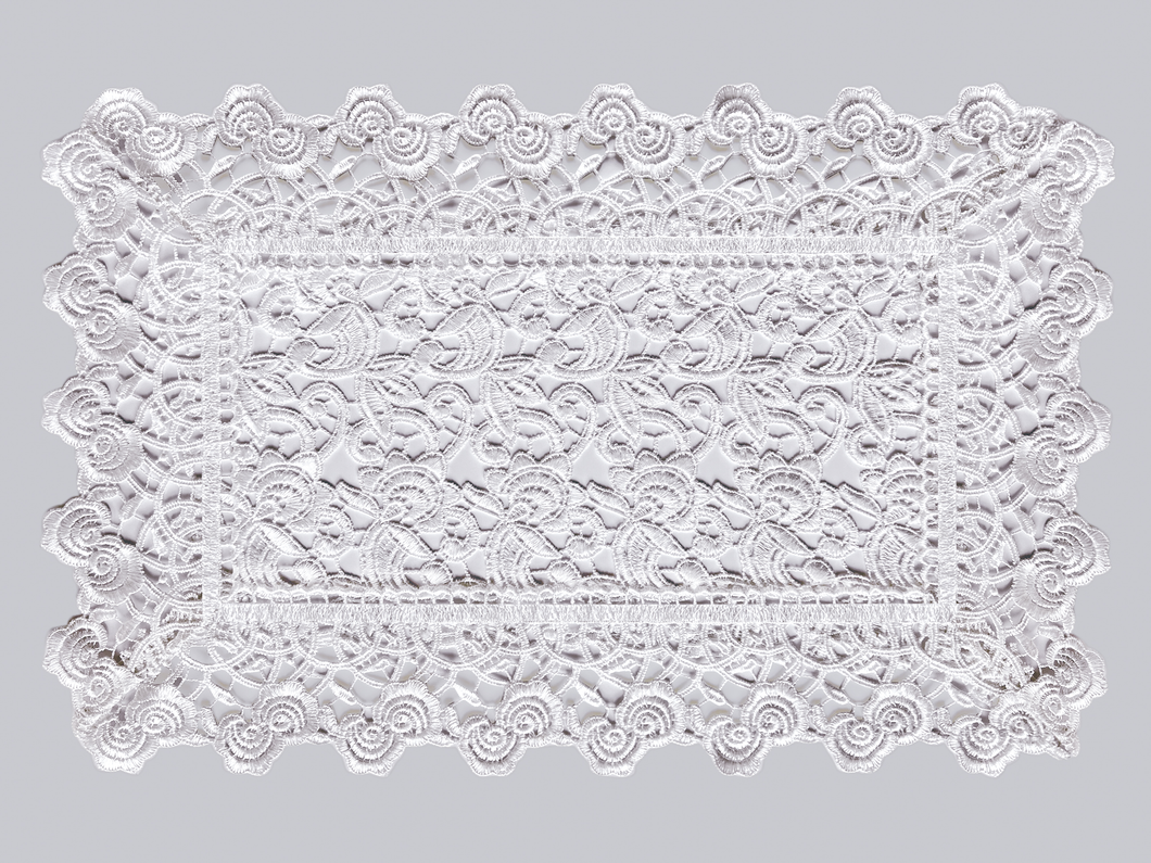 Floris Linens Carissa Luxurious White Lace Placemat with European Pattern, Home Décor