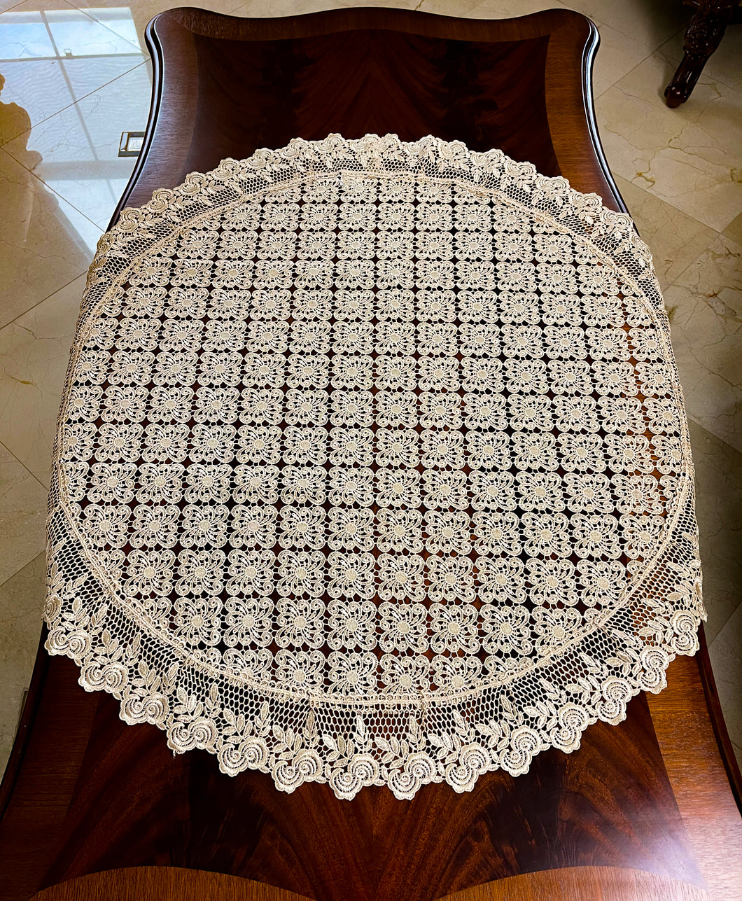 Floris Linens Galen Laced Table Topper with Elegant Geometric Embroidery Pattern, 35
