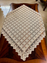 Load image into Gallery viewer, Floris Linens Galen Laced Table Topper with Elegant Geometric Embroidery Pattern, 35&quot; x 35&quot; Square or Round
