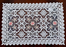 Load image into Gallery viewer, Floris Linens Doris European Lace Pattern Placemat with Pink Floral Embroidery, White
