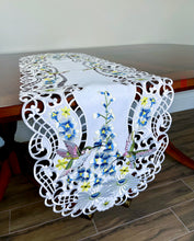 Load image into Gallery viewer, Floris Linens Kai Hummingbird Embroidery Cutwork Table Runner
