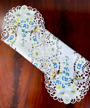 Load image into Gallery viewer, Floris Linens Kai Hummingbird Embroidery Cutwork Table Runner
