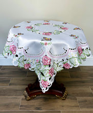Load image into Gallery viewer, Floris Linens Kaylen Rose Embroidered Cutwork Table Topper with Butterfly Design
