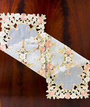 Load image into Gallery viewer, Floris Linens Zita Embroidered Cutwork Table Runner with Floral Design
