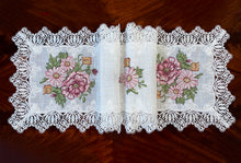 Load image into Gallery viewer, Floris Linens Katrina Cross Stitched Embroidery Laced Table Runner, White Color
