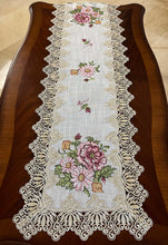 Load image into Gallery viewer, Floris Linens Katrina Cross Stitched Embroidery Laced Table Runner, Natural Linen Color
