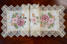 Load image into Gallery viewer, Floris Linens Katrina Cross Stitched Embroidery Laced Table Runner, Natural Linen Color
