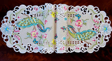 Load image into Gallery viewer, Floris Linens Asha Peacock Table Runner with Cross Stitch Embroidery Cutwork
