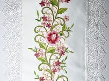 Load image into Gallery viewer, Floris Linens Francis Table Runner with Vintage Style Embroidered Flowers and Lace
