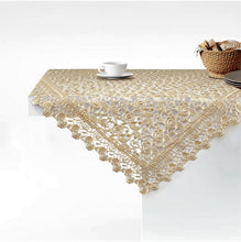 Load image into Gallery viewer, Floris Linens Carissa Luxurious Golden Lace Table Topper with European Pattern, Home Décor, Beige, 34&quot; x 34&quot; Round or Square
