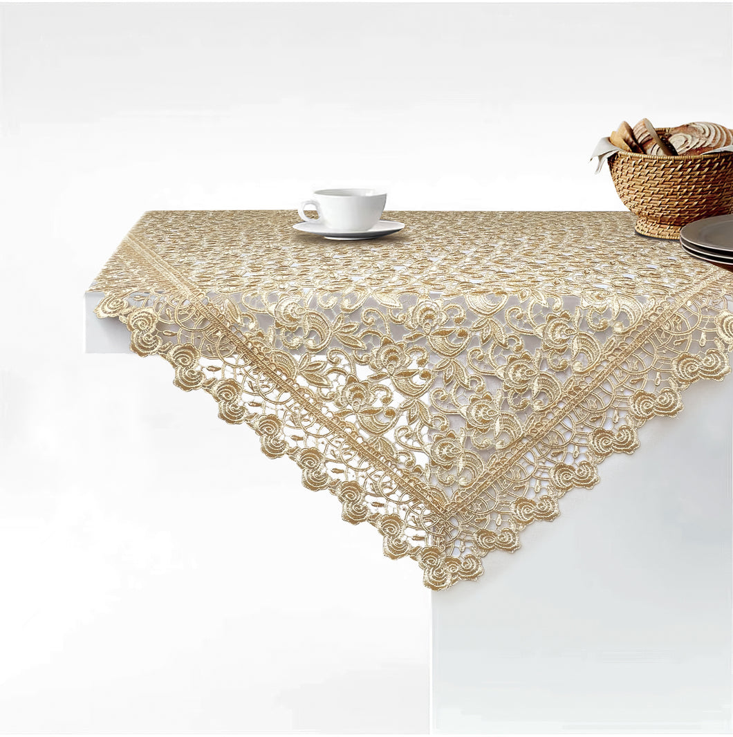 Floris Linens Carissa Luxurious Golden Lace Table Topper with European Pattern, Home Décor, Beige, 34