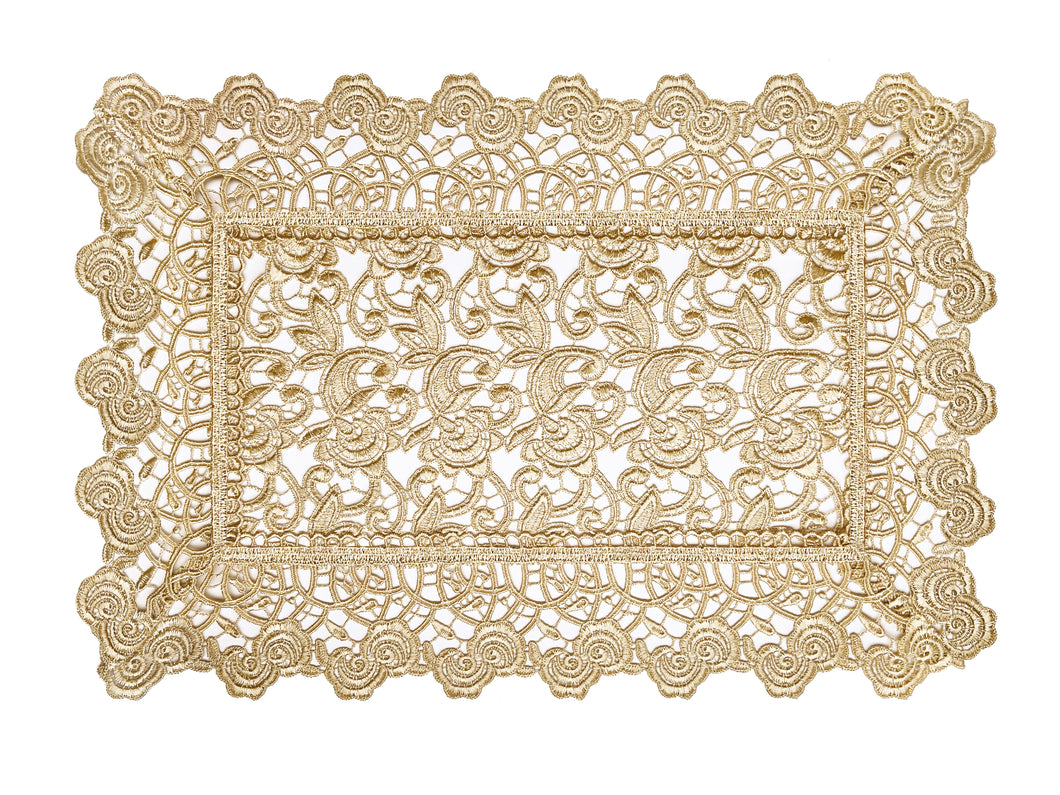 Floris Linens Carissa Luxurious Golden Lace Placemat with European Pattern, Home Décor, Beige