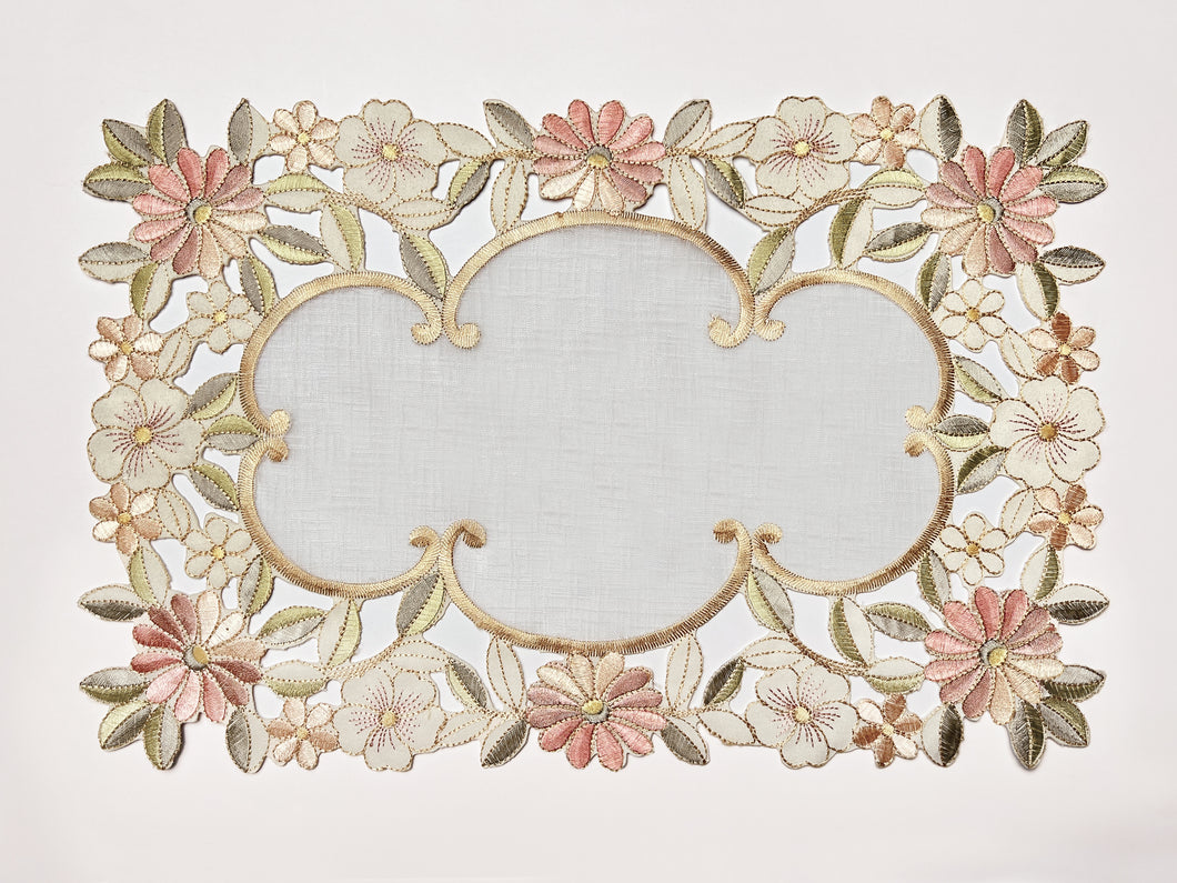 Floris Linens Zita Embroidered Cutwork Placemat with Floral Design